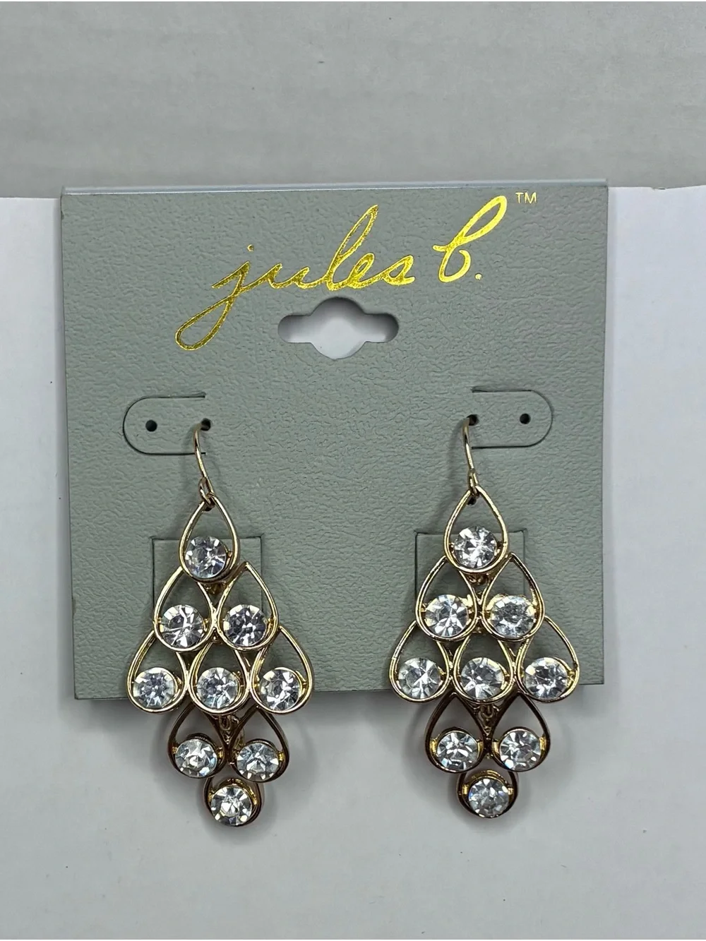 Jules B. Diamond And Gold Colored Chandelier Dangle Teardrop Boutique Earrings